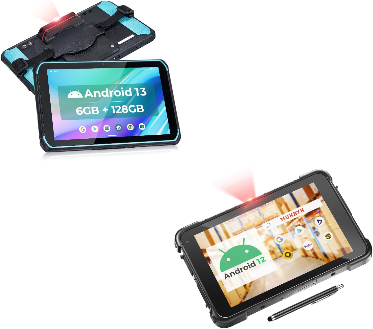 MUNBYN Rugged Tablet Scanner, Android 13 6GB+128GB Industrial Tablet, 8