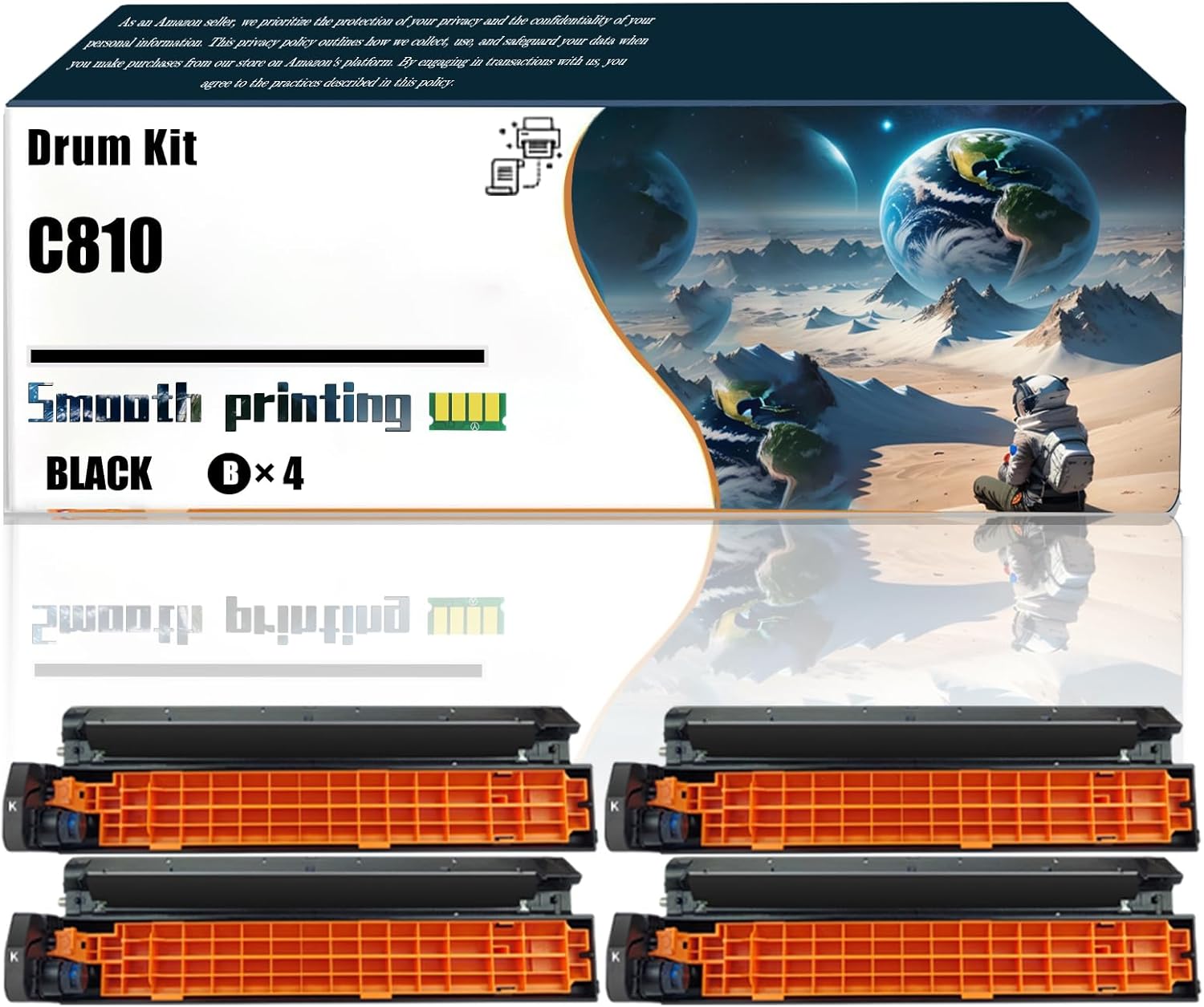 LSSF Replacement Parts Drum Kit C810 Compatible with Okidata OKI C860dn C821dn MC851 MC851cdtn MC851cdxn MC851dn Printers, Contains Chip and Clear Printing (4 Pack Black)