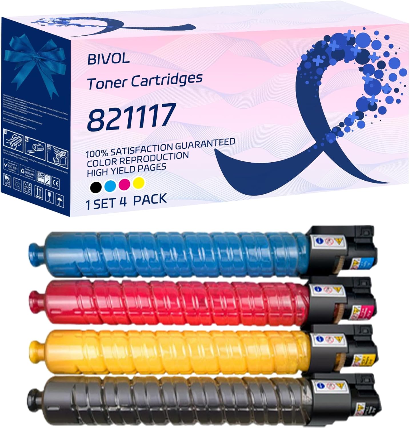BIVOL 821117 Toner Cartridges Compatible for Ricoh Aficio SP C830DN SP C831DN Printers, with Chip, High Yield 27000 Pages, Vivid Colors (4-Pack BK/C/M/Y)