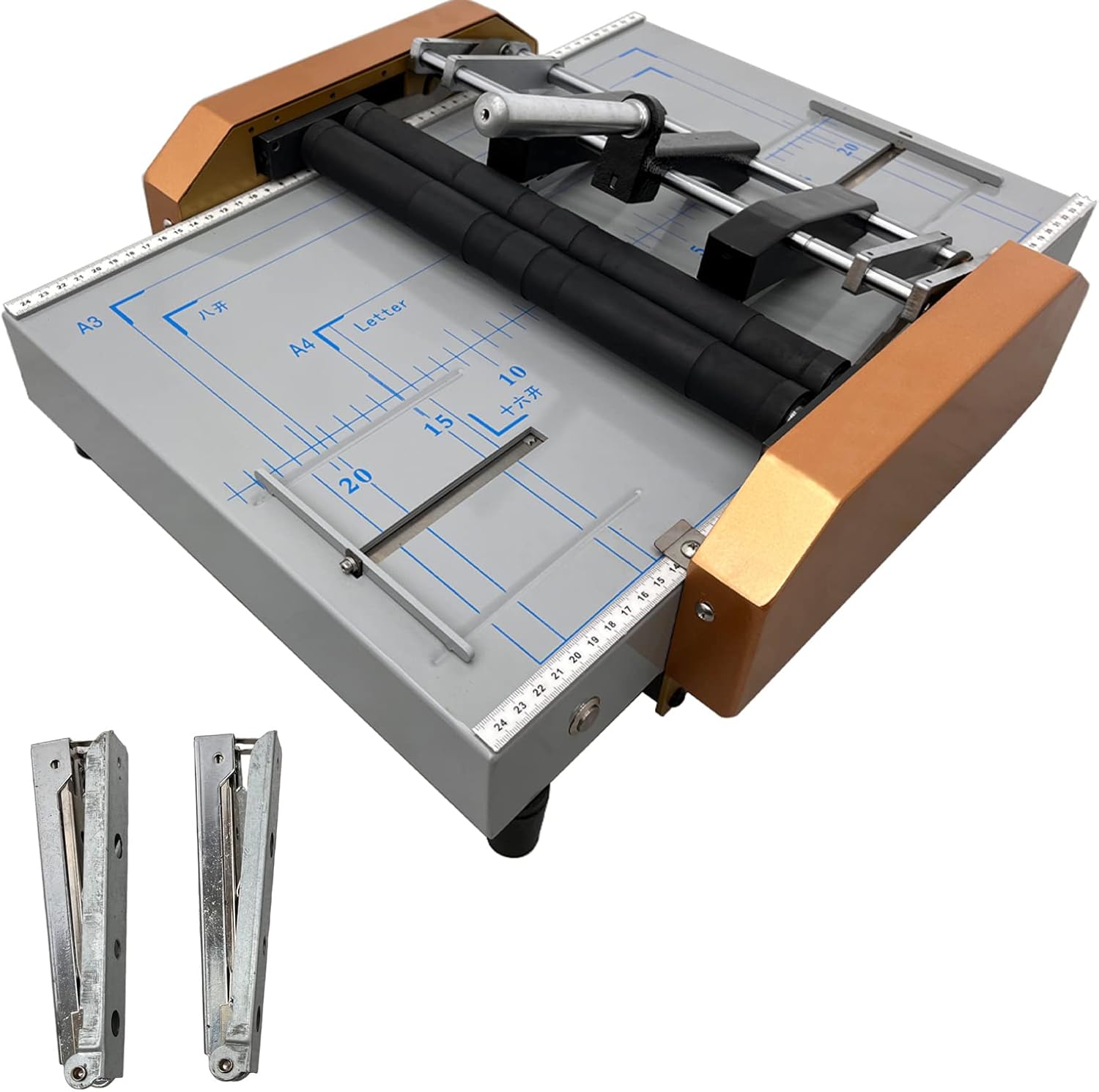 LGXEnzhuo Automatic Book Binding Machine Booklet Folding Machine Staple Folder with Two Staplers Dual Adjustable Side Guides Paper Books Binder