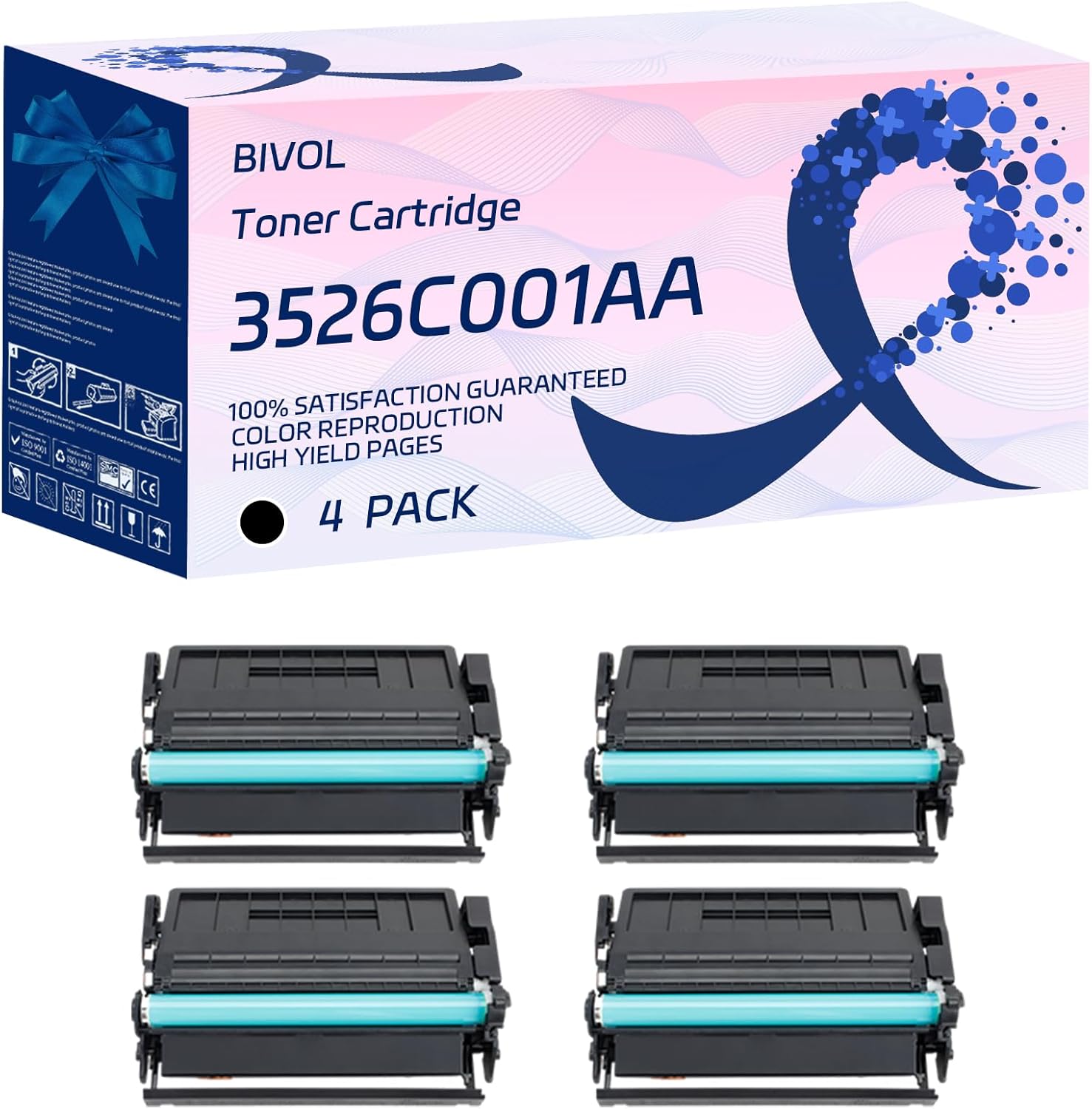 BIVOL 3526C001AA Toner Cartridge Compatible for Canon imageCLASS X MF1643i II MF1643iF II Printers, with Chip, High Yield 30500 Pages, Vivid Colors (4 Pack Black)