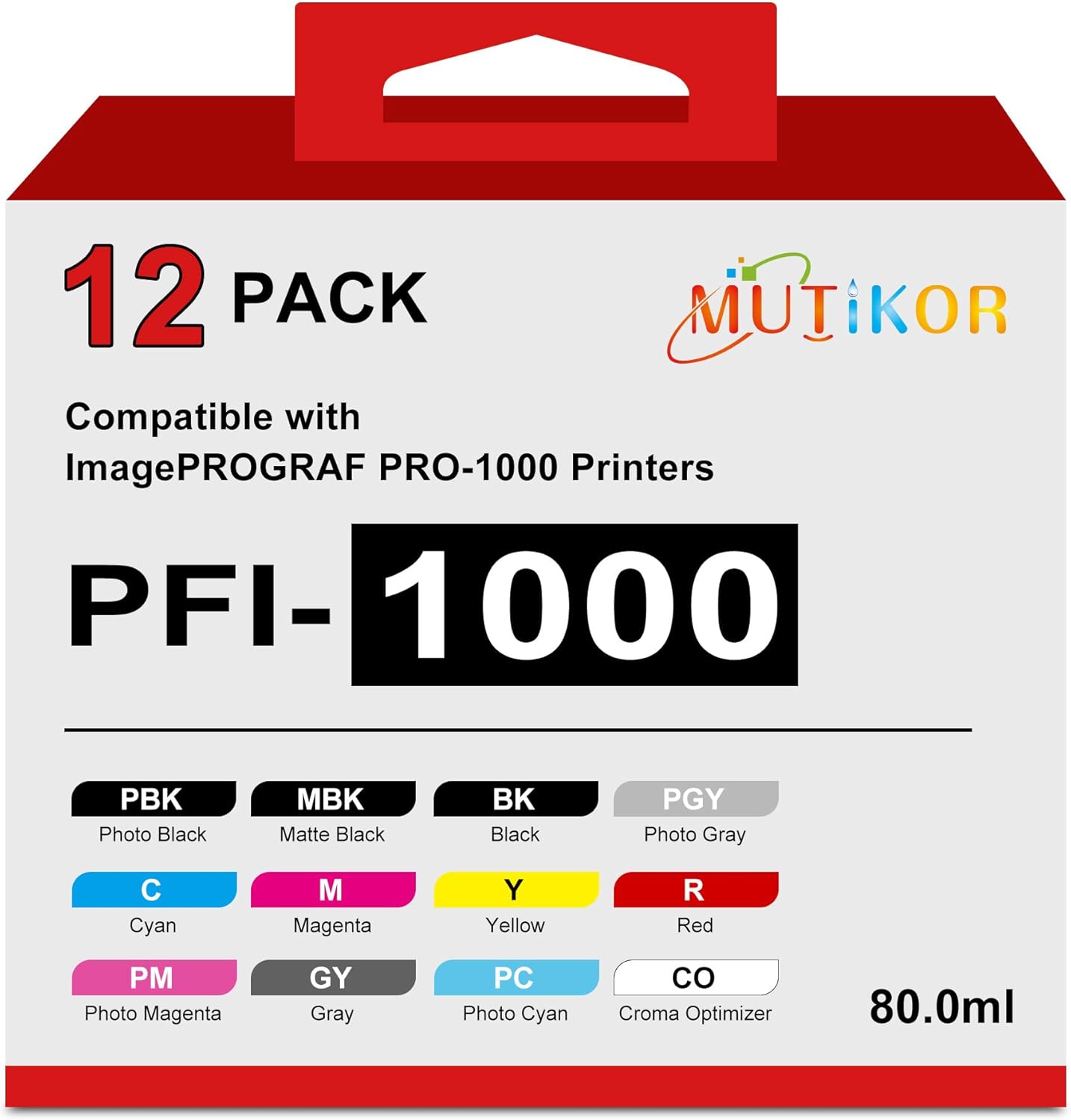Mutikor PFI1000 Ink Cartridge Compatible Replacement for Canon PFI-1000 Ink Cartridge Work for Pro-1000 Printer Ink (12 Color Combo Pack MBK PBK C M Y R GY B PGY PC PM CO)