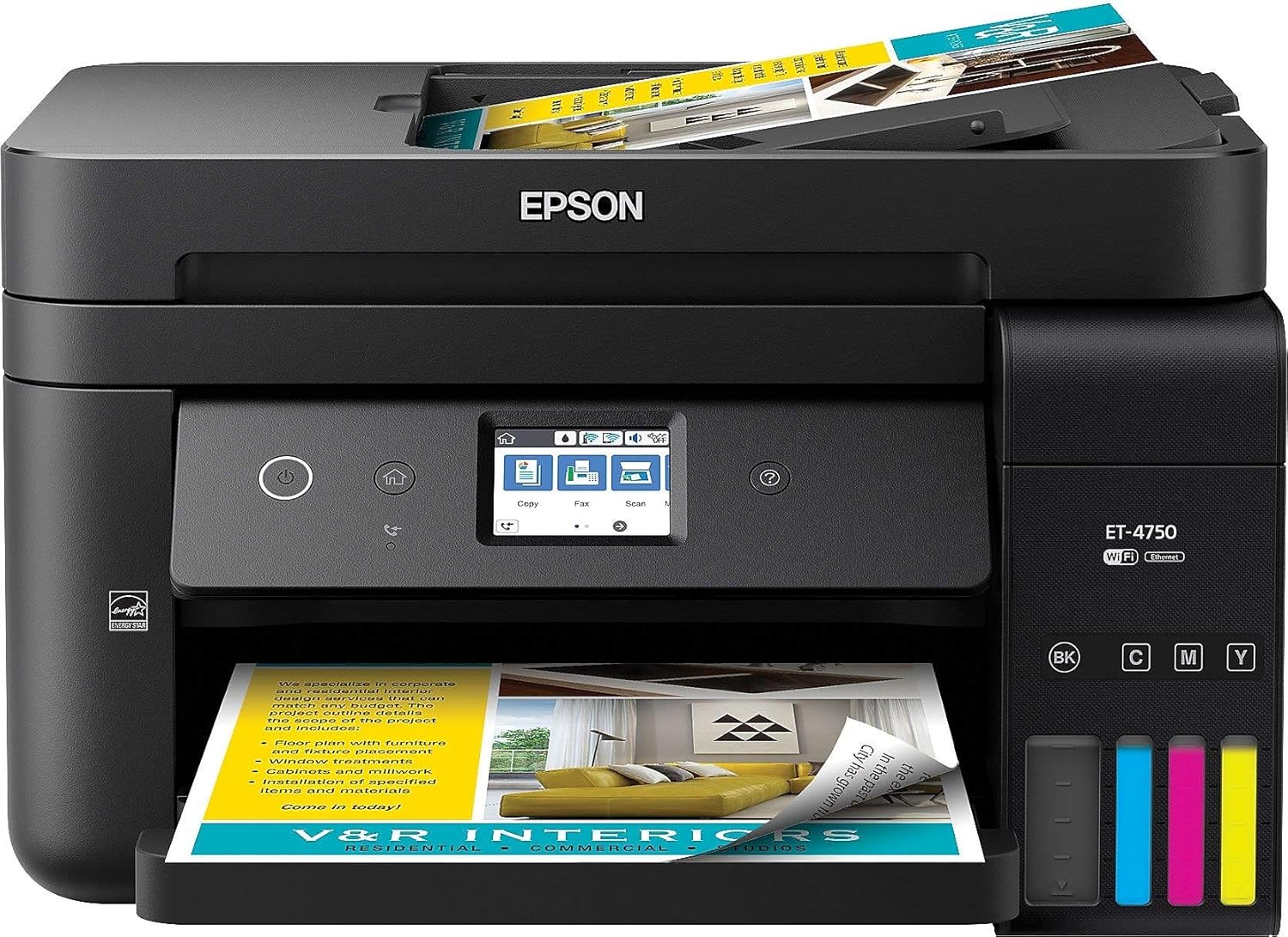 Epson WorkForce ET-4750 EcoTank Wireless Color All-in-One Supertank Printer with Scanner, Copier, Fax and Ethernet