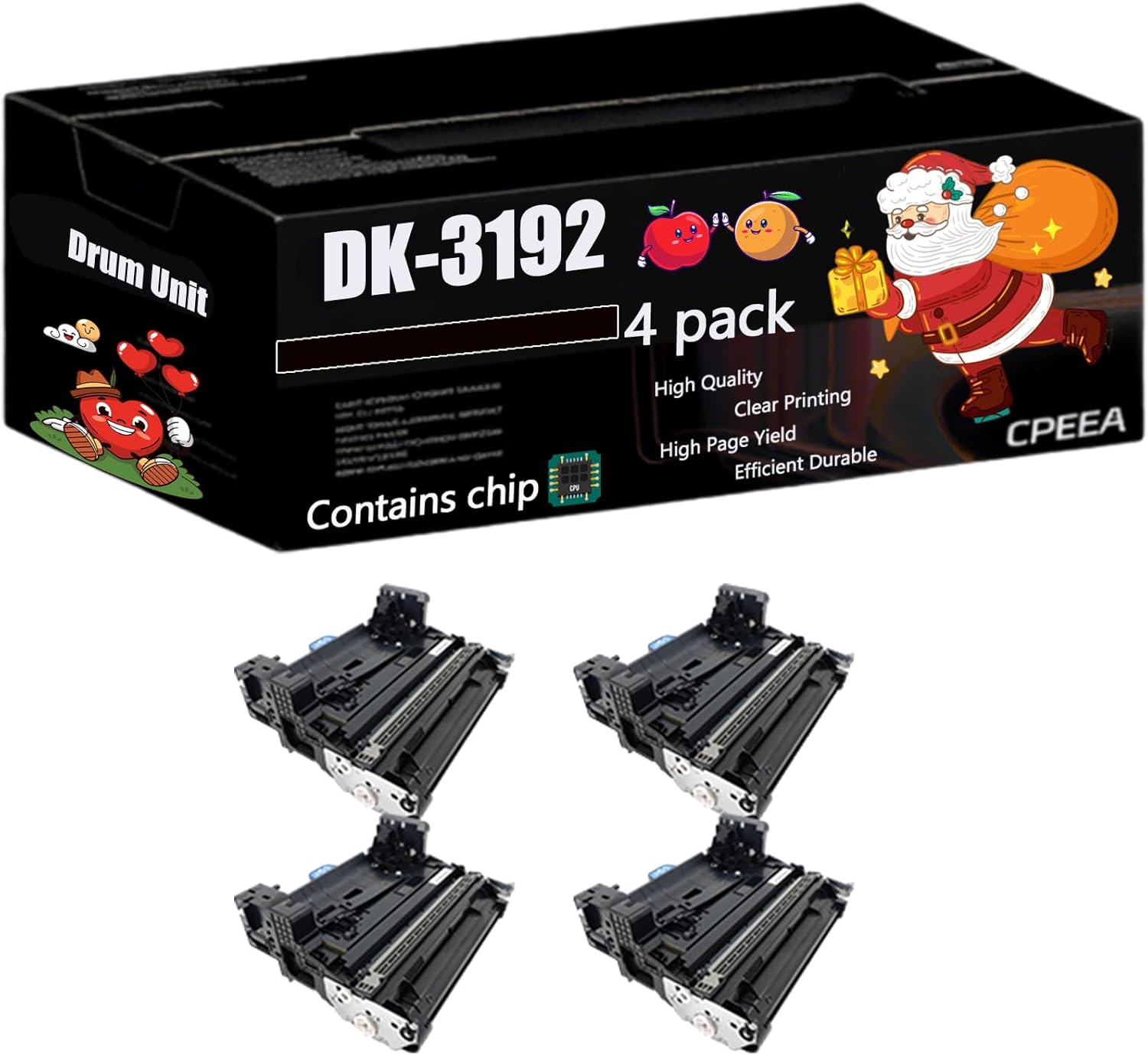 Compatible for Kyocera DK-3192 Drum Unit Work for Kyocera ECOSYS P3050dn P3055dn P3060dn P3150dn Printers, with Chip, High Yield 310000 Pages, Clear Printing (4 Pack Black)
