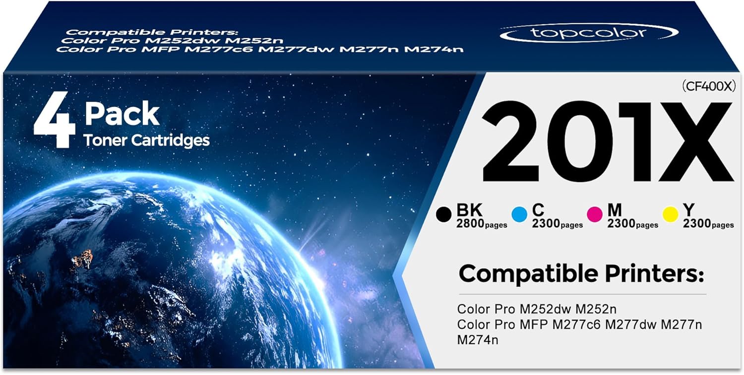 201X High Yield Toner Cartridge Replacement for HP 201X CF400X Toner Cartridge for Color Color Laser Jet Enterprise M554dn M555dn M555x Flow MFP M578c M578z Printer (4-Pack, Black/Cyan/Yellow/Magenta)