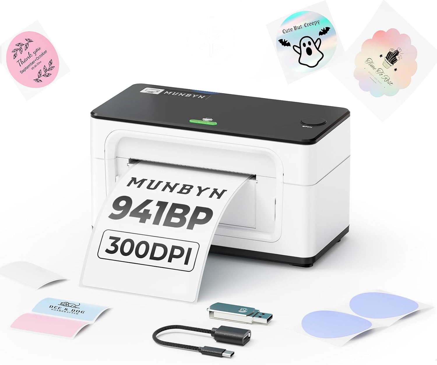 MUNBYN Bluetooth Thermal Label Printer 941B, Wireless 300DPI 4x6 Shipping Label Printer for Small Business, Compatible with Windows, Mac, iPhone, Android, PC, Ebay, Amazon, Shopify, Etsy, USPS (White)