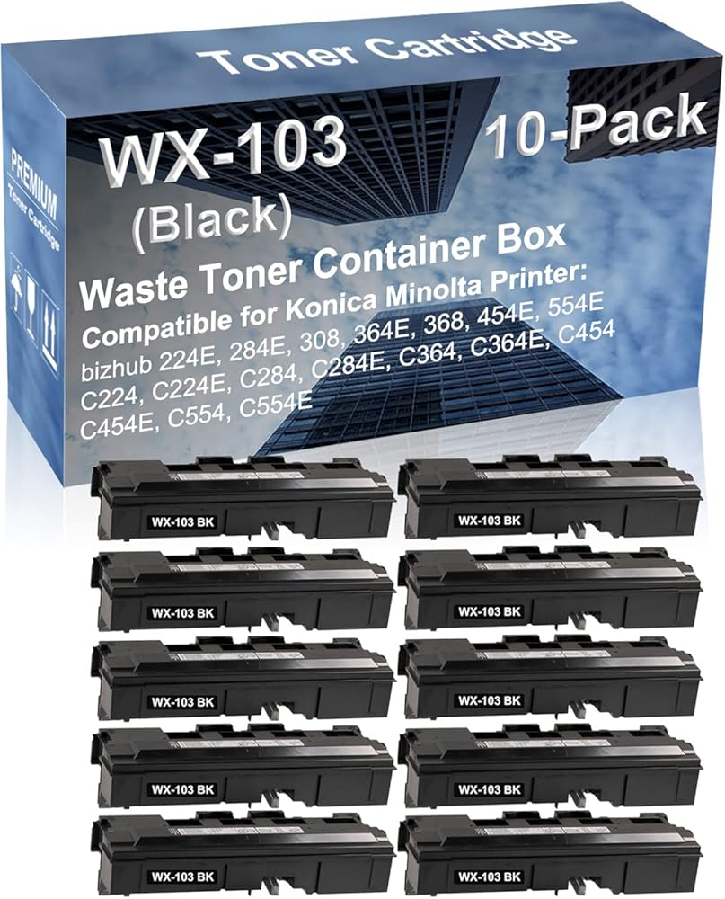 10-Pack Compatible High Yield C364, C364E, C454, C454E, C554, C554E Printer Waste Toner Container Box Replacement for Konica Minolta WX103 WX-103 Toner Cartridge (Black)