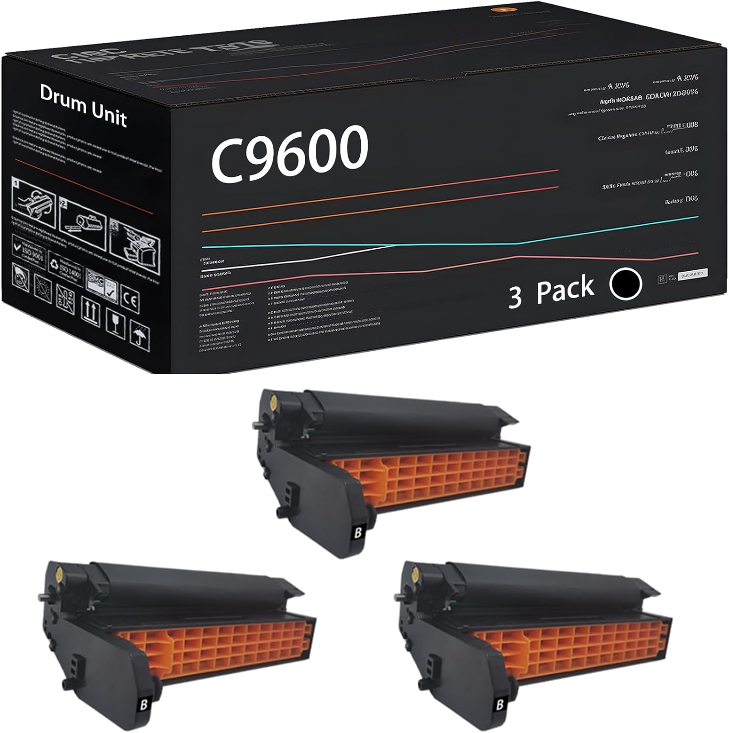 UVUMB C9600 Drum Unit Compatible for Okidata OKI C9650 C9800 C9850 Printers, with Chip, High Yield 20000 Pages, High-Definition Printing (3 Pack Black)