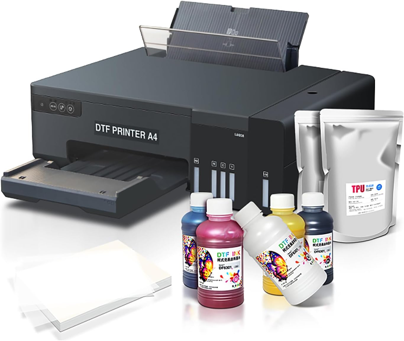 HUAYUDIE L8058 A4 DTF Printer, 5760 * 1440dpi XP600 Print Head & Acro Rip Software 10.5, 8.3 inch Width DTF Transfer Printer Machine with Built-in White Ink Mixing for Fabric