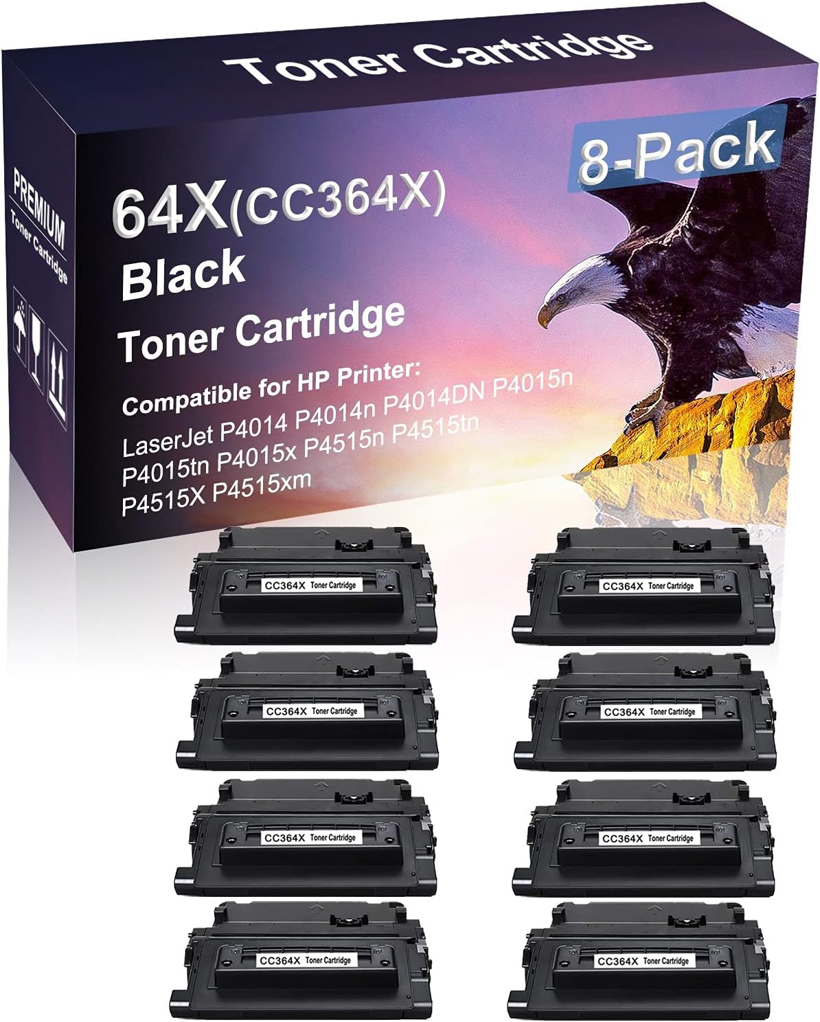 8 Pack Compatible High Yield Black 64X | CE264X Laser Printer Toner Cartridge use for HP LP4014 P4014n P4014DN Printer