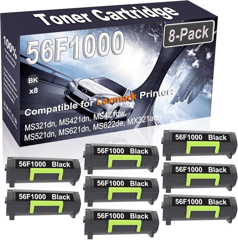 Kolasels 8-Pack (Black) Compatible MS321dn MS421dn MS421dw MS521dn MS621dn Laser Printer Cartridge (High Capacity) Replacement for 56F1000 Printer Cartridge