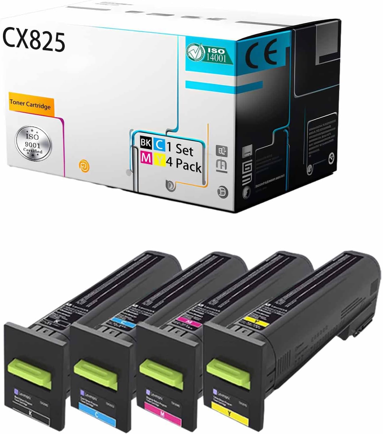 CX825 72K00KG 72K00CG 72K00MG 72K00YG Toner Cartridge Compatible for Lexmark CX825de CX825dte CX825dtfe CX860de CX860dte CX860dtfe Printer [High Print Page Volume with Chip] (C/M/Y/K 1Set)
