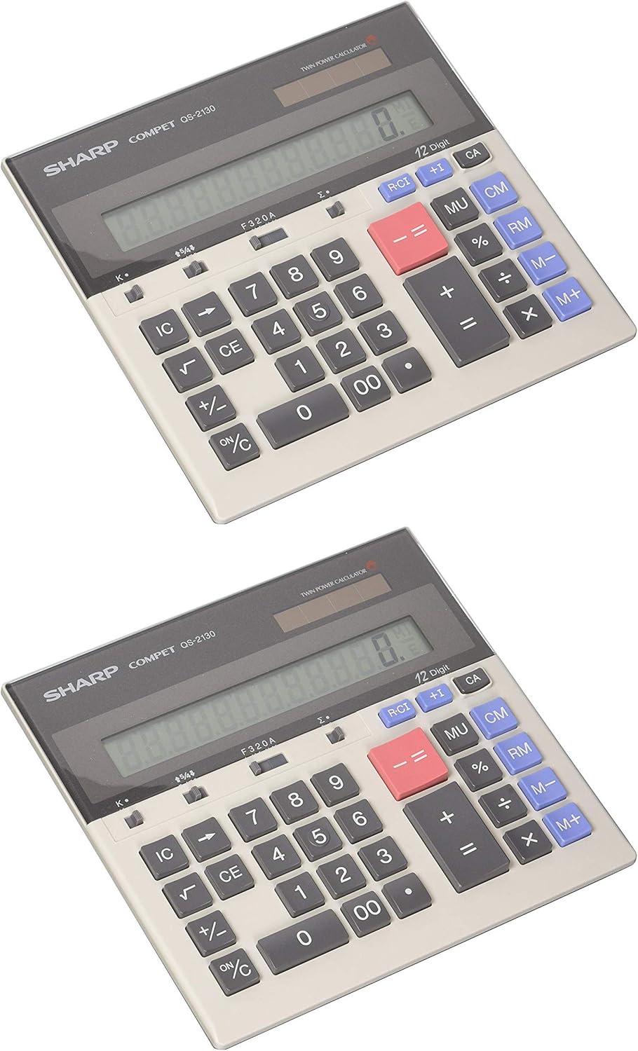 Sharp QS-2130 12-Digit Commercial Desktop Calculator with Kickstand, Arithmetic Logic, Battery and Solar Hybrid Powered LCD Display, Great for Home and Office Use (Pack 2)