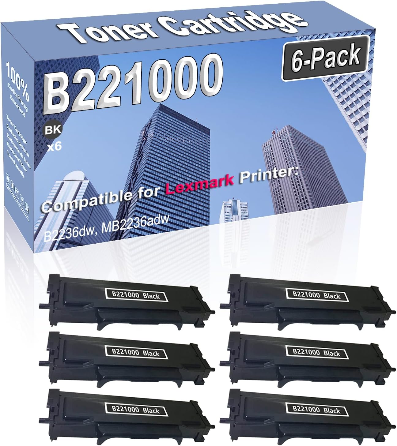 Credibility Store 6-Pack (Black) Compatible High Capacity B221000 Toner Cartridge Used for B2236dw MB2236adw Printer