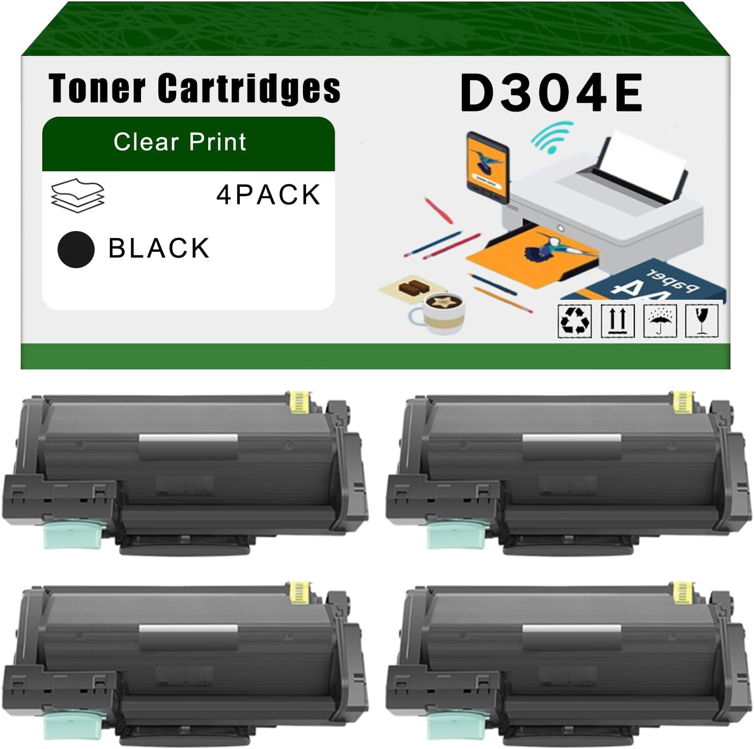 Compatible for Samsung D304E SV035A Toner Cartridges ProXpress M4530NX M4583FX Printers, High Yield 30000 Pages Bright Clear Colors (4 Pack Black)