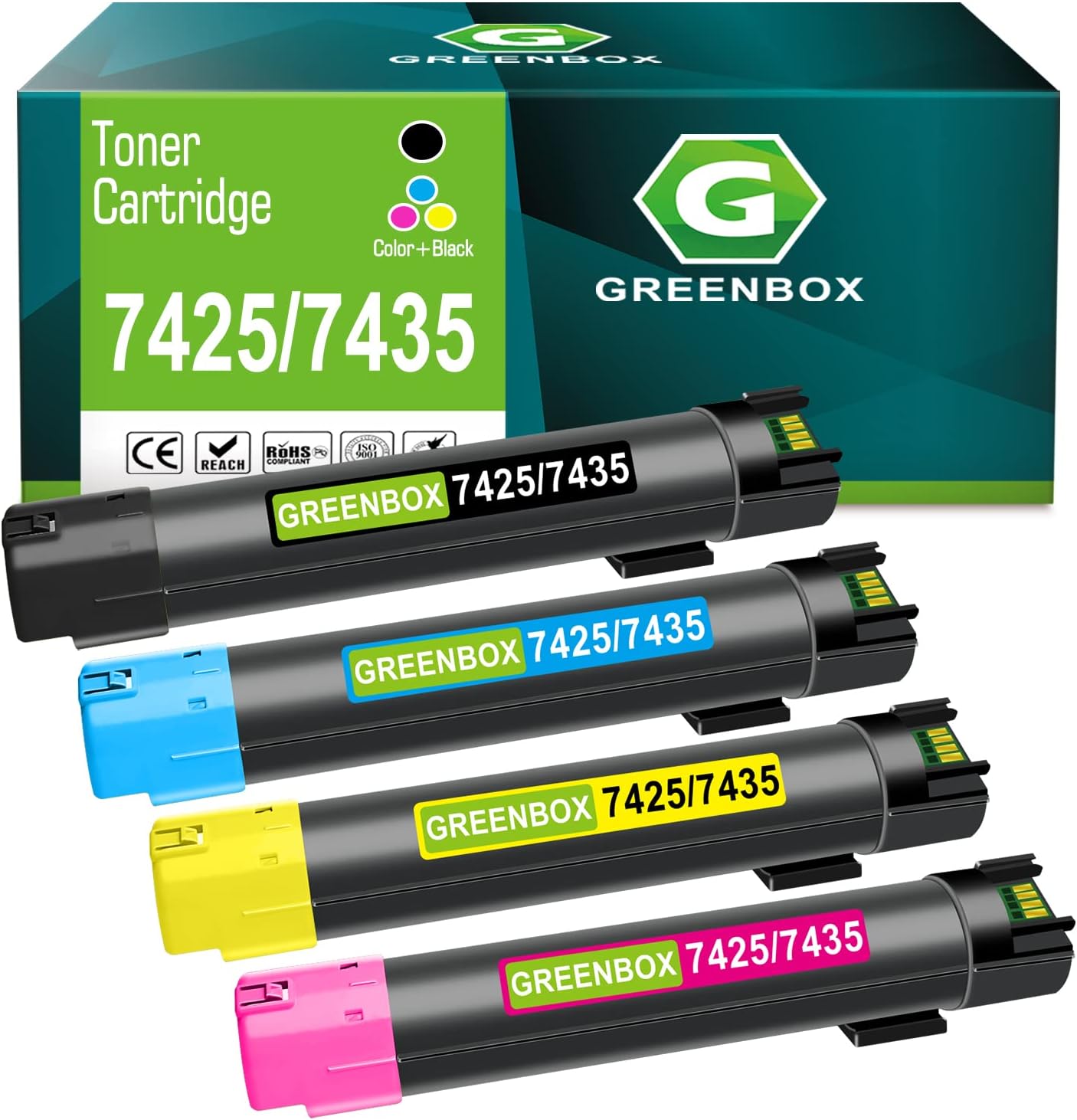 GREENBOX Compatible 7425 7428 7435 Toner Cartridge Replacement for Xerox 006R01395 006R01396 006R01397 006R01398 for WorkCentre 7425 7428 7435 Printer (4 Pack) High Yield