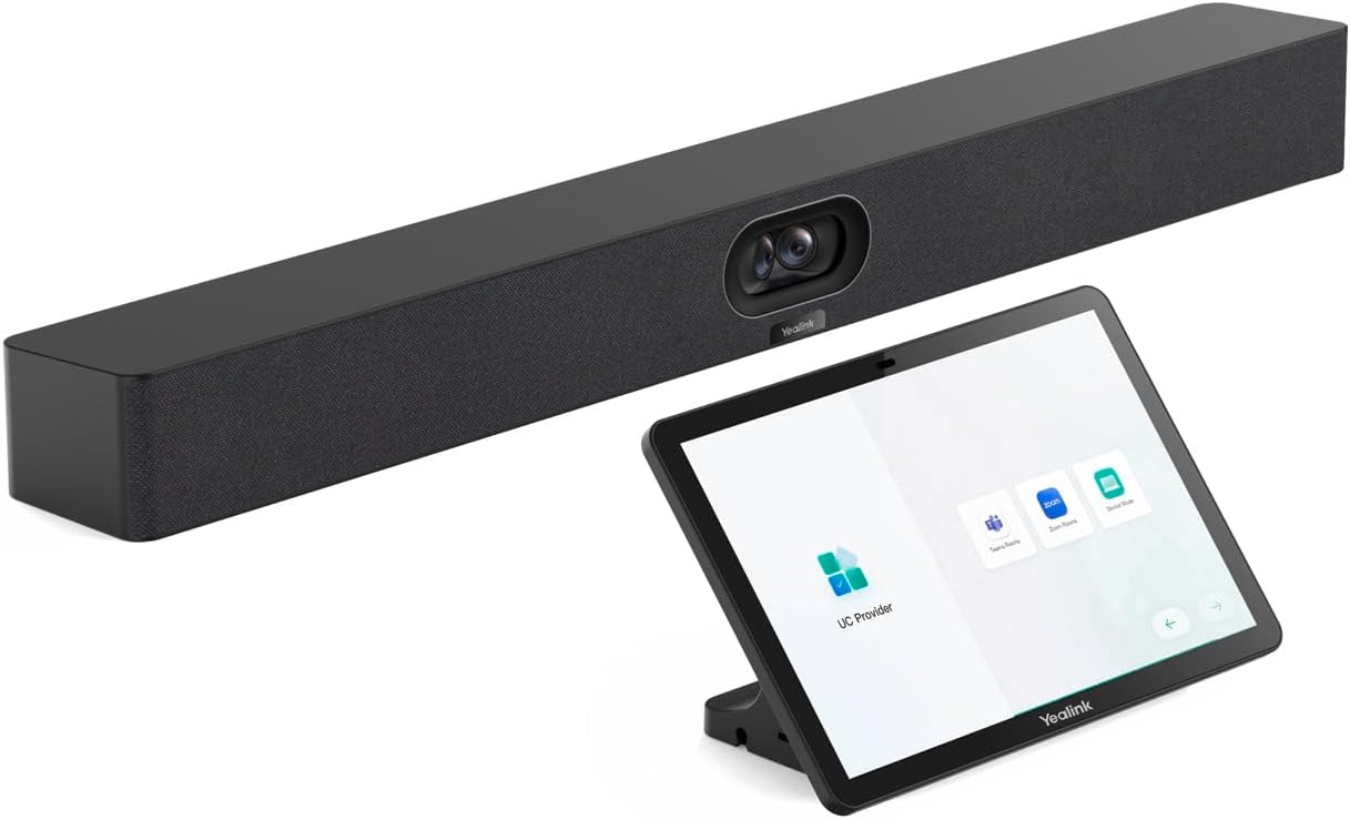 Yealink MeetingBar A40-031 - All-in-One 4K Video Conferencing Solution with Dual 48MP Cameras, 120° Field of View, 8MEMS Microphone Array, CTP25 Touch Panel, Compatible with Microsoft Teams and Zoom