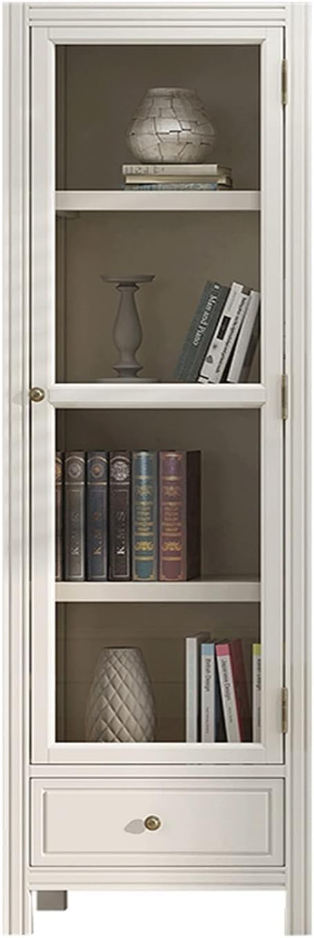 YOUQUEEN Book Shelf Home Bookcase with Glass Door Floor-to-Ceiling Bookcase Rack Suitable for Living Room Study Office Decoration Bookcase Bookshelves and Bookcases(White,S-52 * 34 * 175 cm)