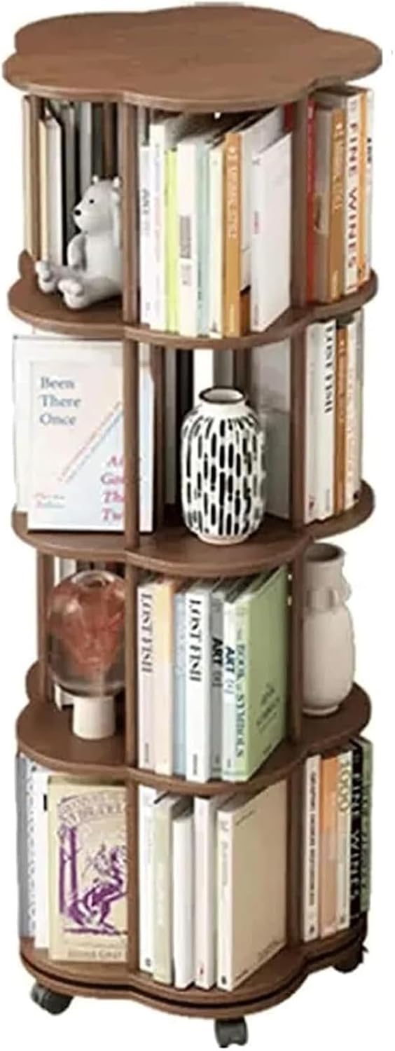 SoOSSN Bookshelf 360° Rotating Bookshelf Standing Bookcase Removable Rolling Bookcase Picture Book Book Shelf Organizer (Color : Walnut, Size : 48 * 127.5cm)