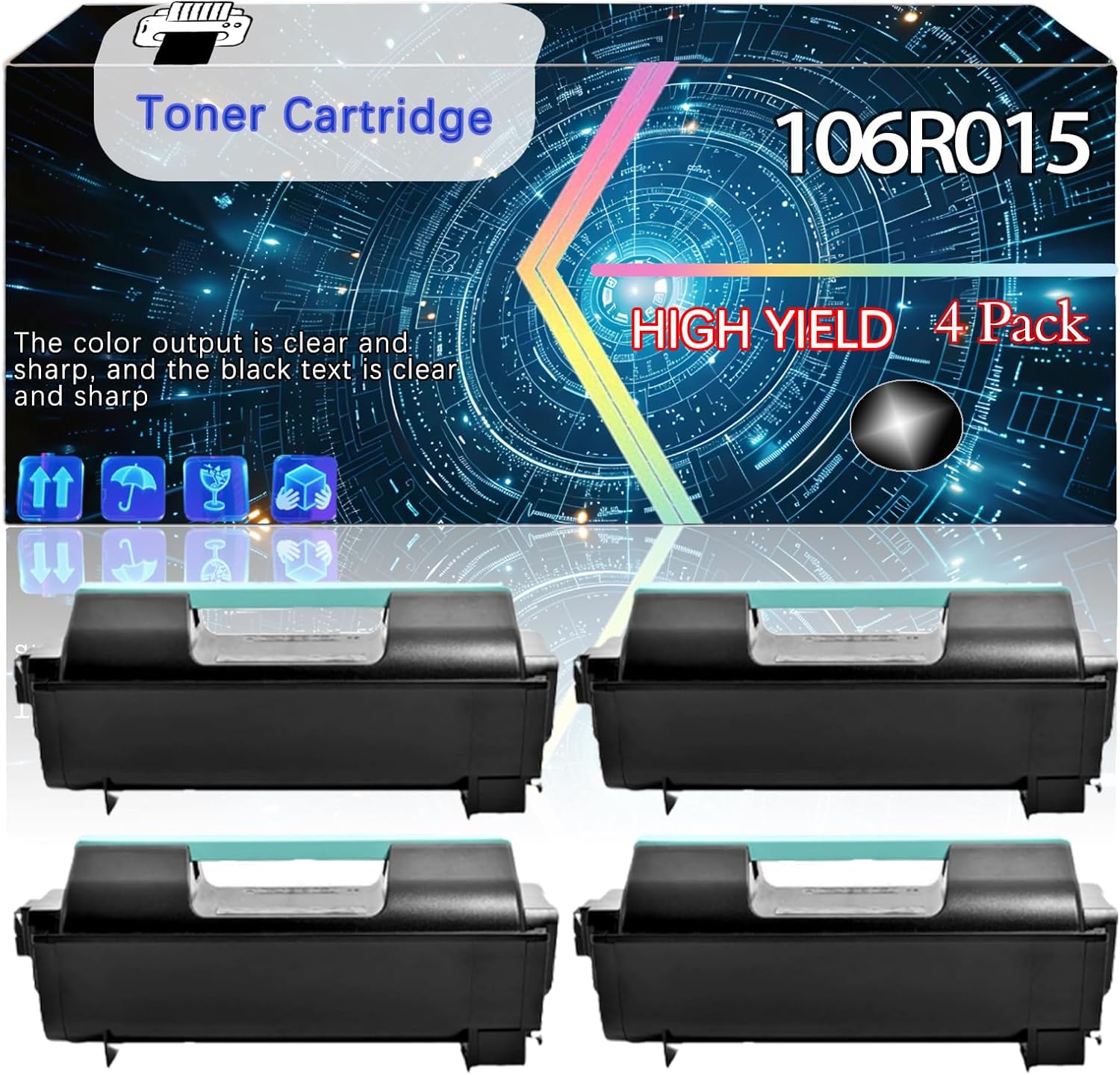 106R01535 Compatible for Xerox Phaser 4600DN 4600DT 4600N Phaser 4620DN 4620DT 4622DN 4622DT Printers, Replacement Toner Cartridge High Yield Printer Accessories (4 Pack Black)