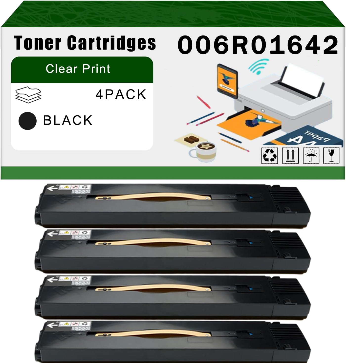 Compatible for Xerox 006R01642 Toner Cartridges 006R01643 006R01645 006R01644 Versant 180 Press 80 Press Printers, High Yield 40000 Pages Bright Clear Colors (4 Pack Black)