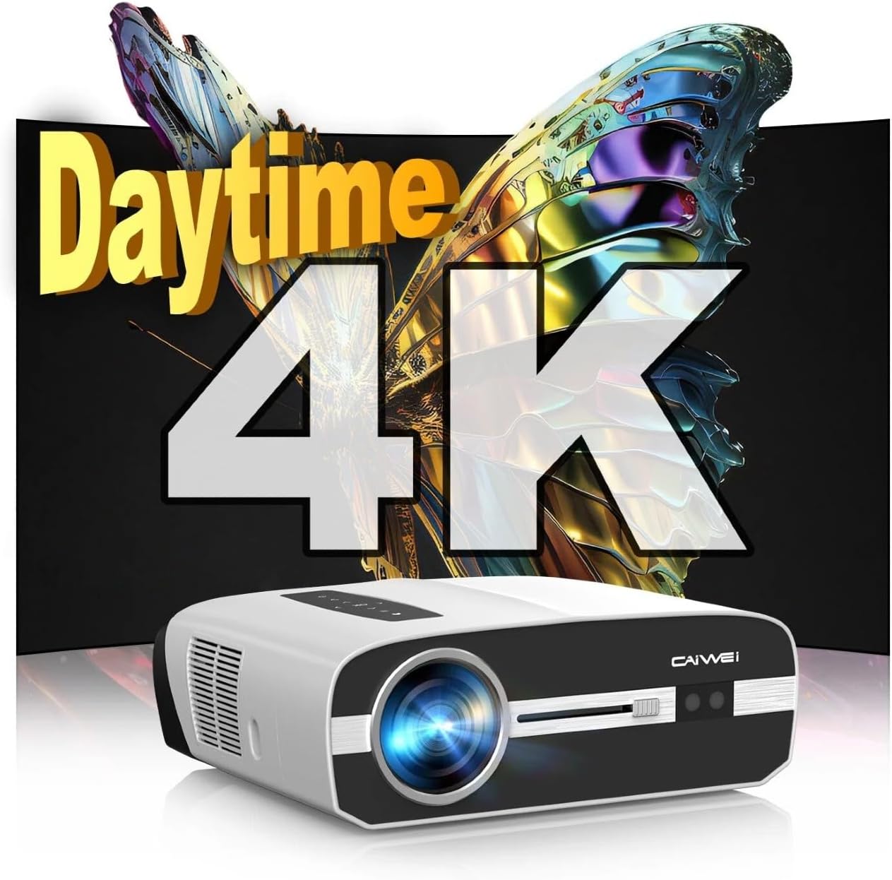 4K Office Smart Projector HDR10+ Outdoor Projector and Screen Combo, 2000 ANSI Lumens Daytime, WiFi6 Bluetooth, AI-AutoFocus, 38W DSP Speaker, Android 11, NFC HDMI USB for Dormitory Gaming Art Tracing