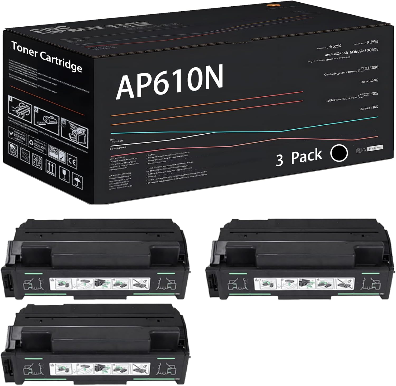 UVUMB AP610N Toner Cartridge Compatible for Ricoh AP600N AP610N AP2600 AP2610N Printers, with Chip, High Yield 6000 Pages, High-Definition Printing (3 Pack Black)