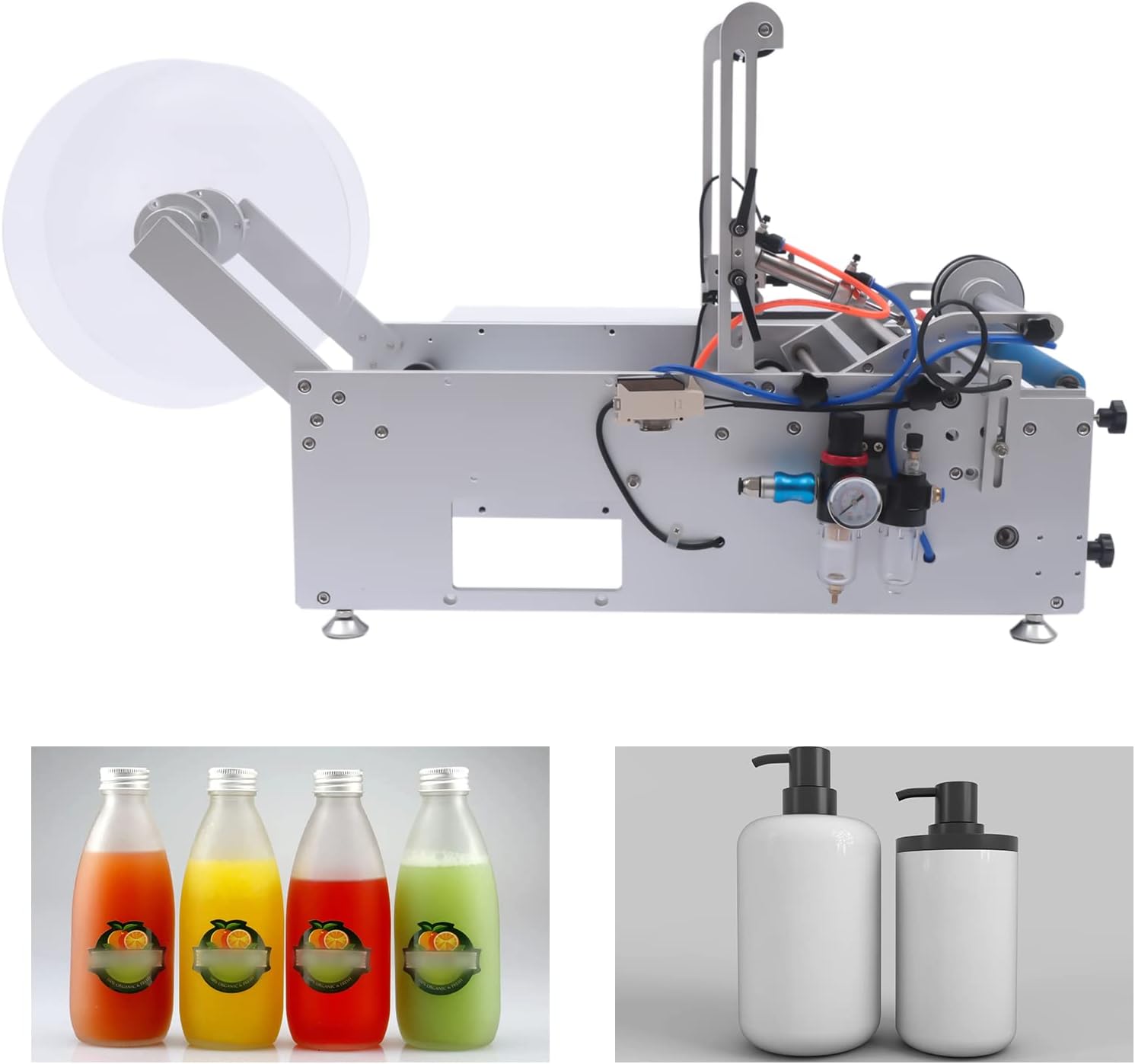 ZXTINGSHOP Semi-Automatic Round Bottle Labeler Labeling Machine for 20mm-120mm Bottle Diameter Round Bottle High Speed Labeling Machine Label Maker Bottle Labeler 110V 300W Desktop Label Applicator