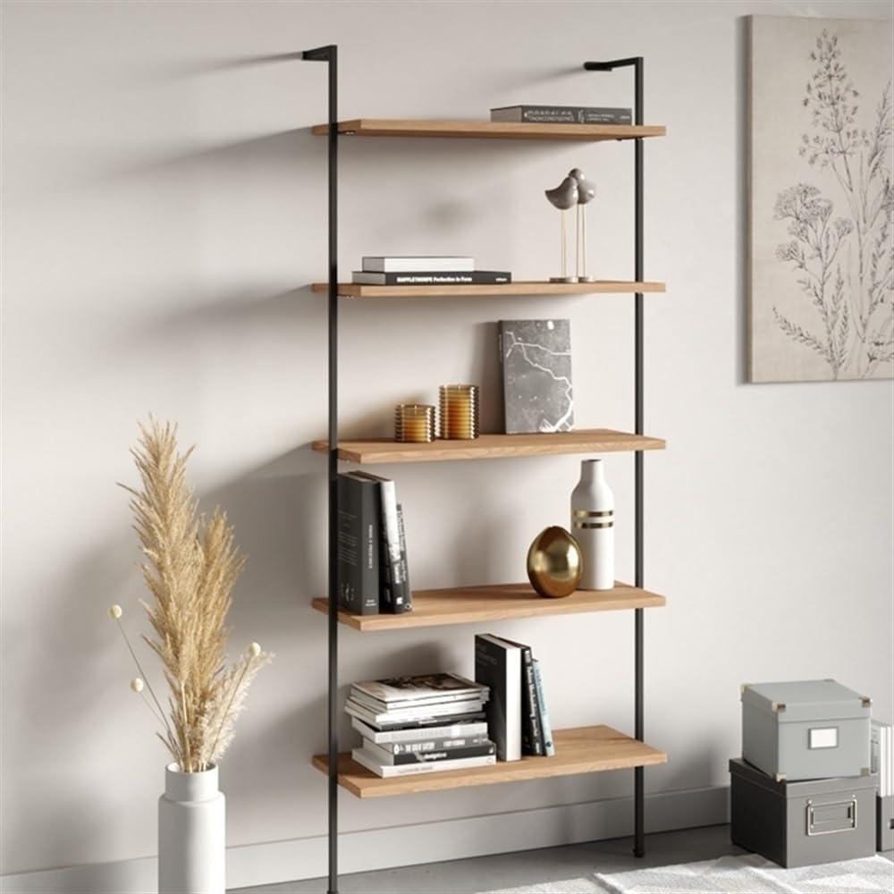 VyhPJg 5 Tier Bookcase, Storage Rack with Shelf, Industrial Style Extendable Plant Stand, for Bedroom Home Office Kitchen Living Room(Natural)