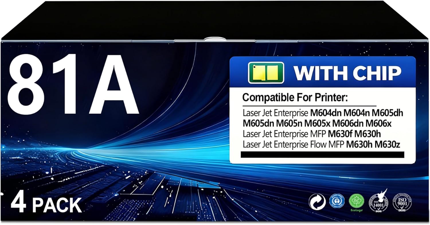 BERRYSKY 81A Black Toner Cartridge 4 Pack Compatible HP 81A CF281A 81X CF281X Toner Replacement for Laser Jet Enterprise M604dn M604n M605n M606dn Flow MFP M630z Printer