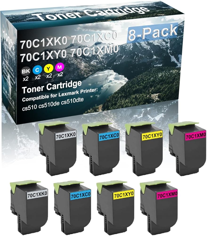 Credibility Store 8 Pack (BK+C+Y+M) Compatible (High Yield) 70C1XK0 70C1XC0 70C1XY0 70C1XM0 Toner Cartridge Used for cs510 cs510de cs510dte Printer