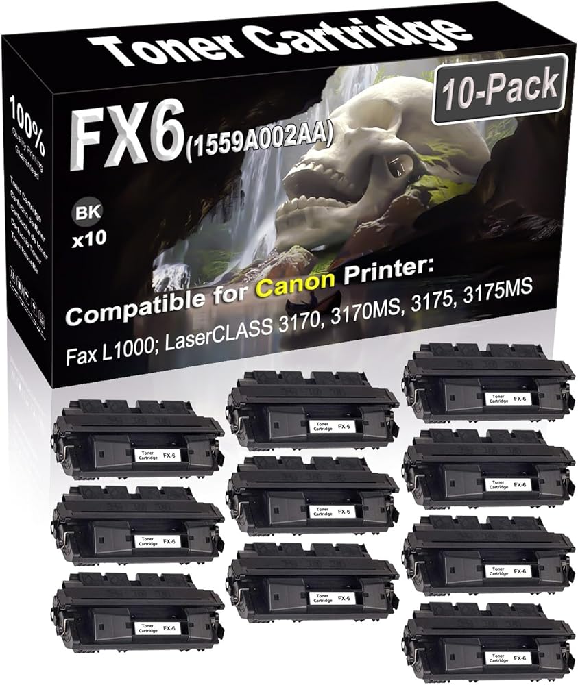 10-Pack (Black) Compatible Fax L1000 LaserCLASS 3170 3170MS 3175 3175MS Laser Printer Cartridge (High Capacity) Replacement for Canon FX6 FX-6 1559A002AA Printer Cartridge