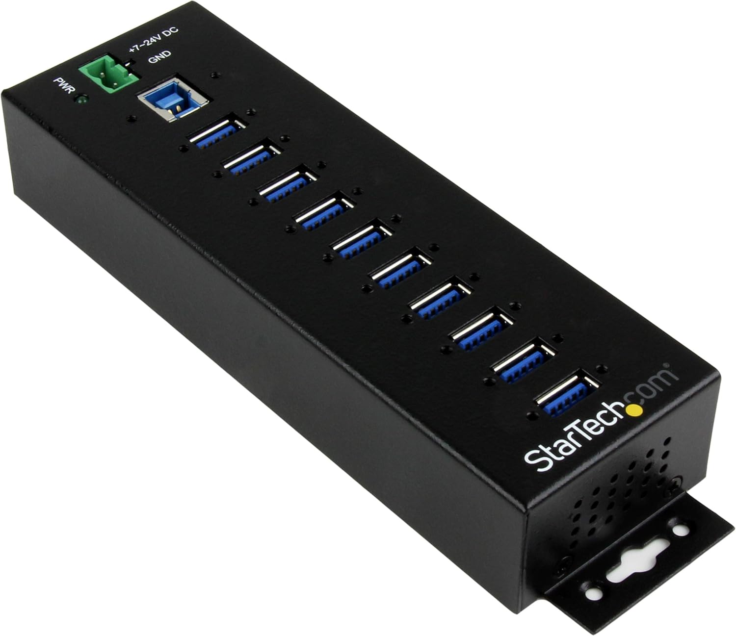 StarTech.com 10-Port USB 3.0 Hub with Power Adapter - Metal Industrial USB-A Hub with ESD & 350W Surge Protection - Din/Wall/Desk Mountable - High Speed USB 3.0 (5Gbps) - (5Gbps) Hub, TAA