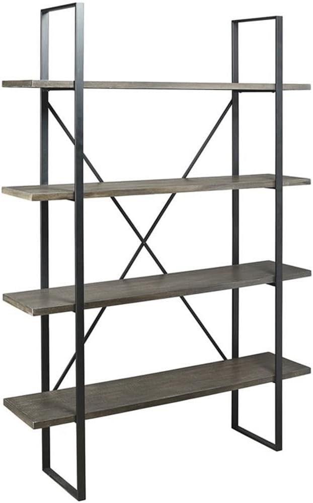 BOWERY HILL Contemporary Engineered Wood 4 Shelf Bookcase in Gray and Black