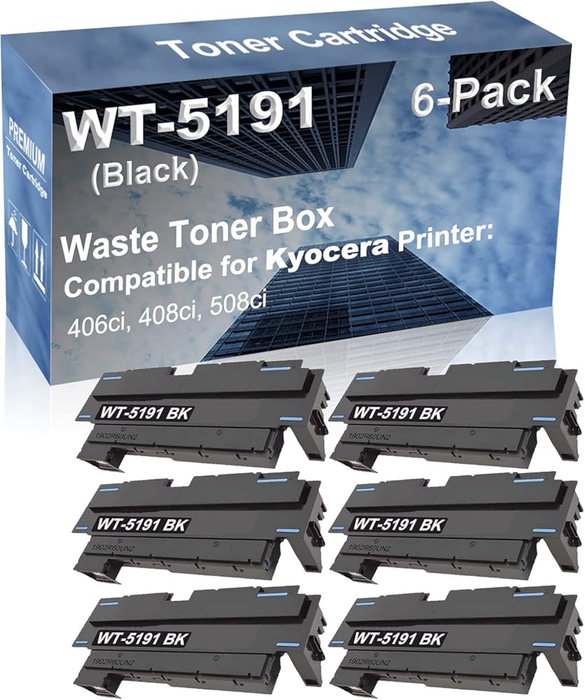 6-Pack Compatible High Capacity WT5191 WT-5191 1902R60UN2 Printer Waste Toner Box use for Kyocera TASKalfa 406ci, 408ci, 508ci Printer (Black)