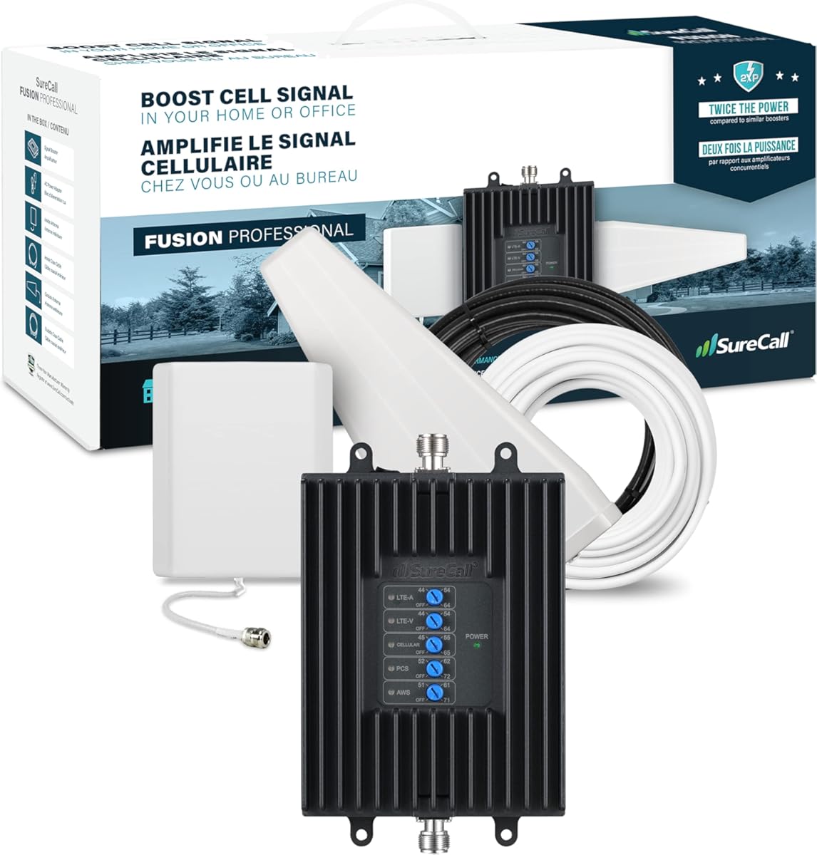 SureCall Fusion Professional Cell Phone Signal Booster up to 8000 sq ft | Pro-Grade, Yagi Panel Antennas | Multi-User Boosts All Carriers, Verizon, AT&T, Sprint, T-Mobile | FCC Approved, USA Company