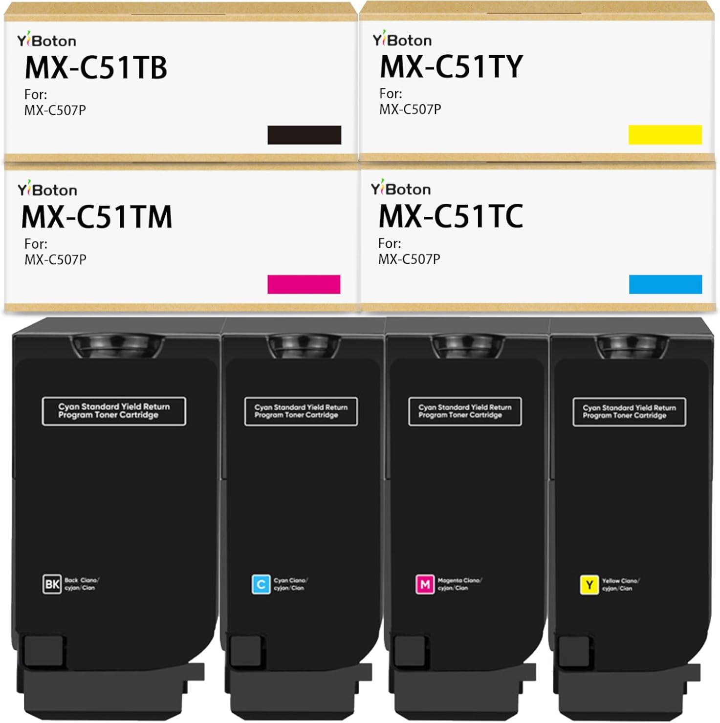 YiBoton High Yield MXC51T MX-C51T Toner Cartridge Replacement Sharp MX-C51TB MX-C51TC MX-C51TY MX-C51TM Compatible for Sharp MX-C507P Printer(4 Pack)