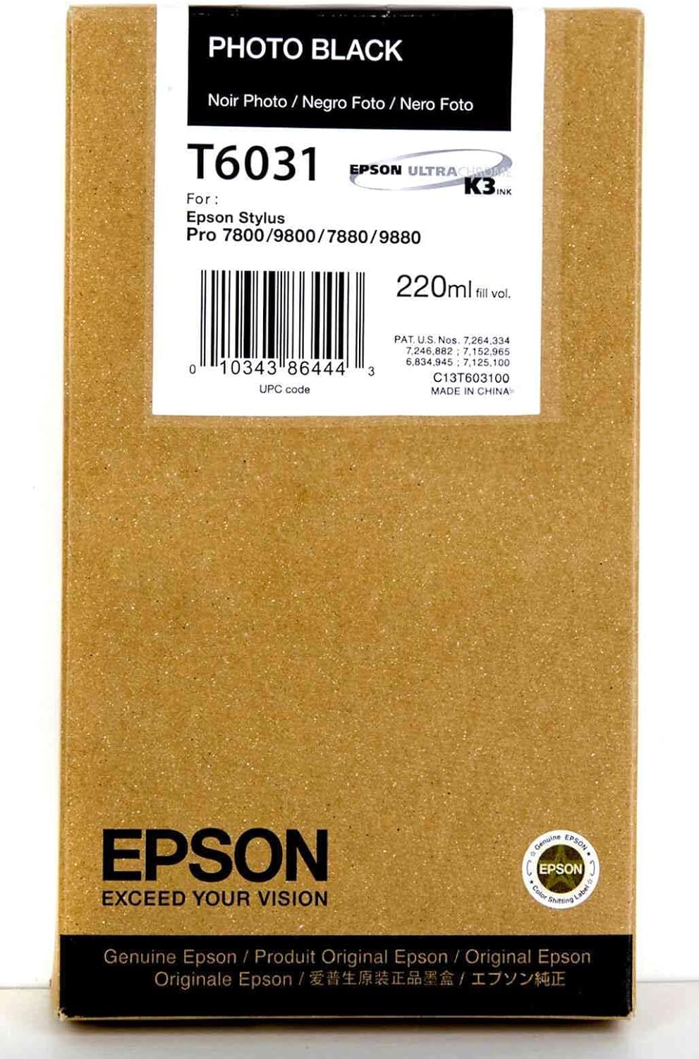 Epson T603100 Photo Black UltraChrome K3 OEM Genuine Inkjet/Ink Cartridge