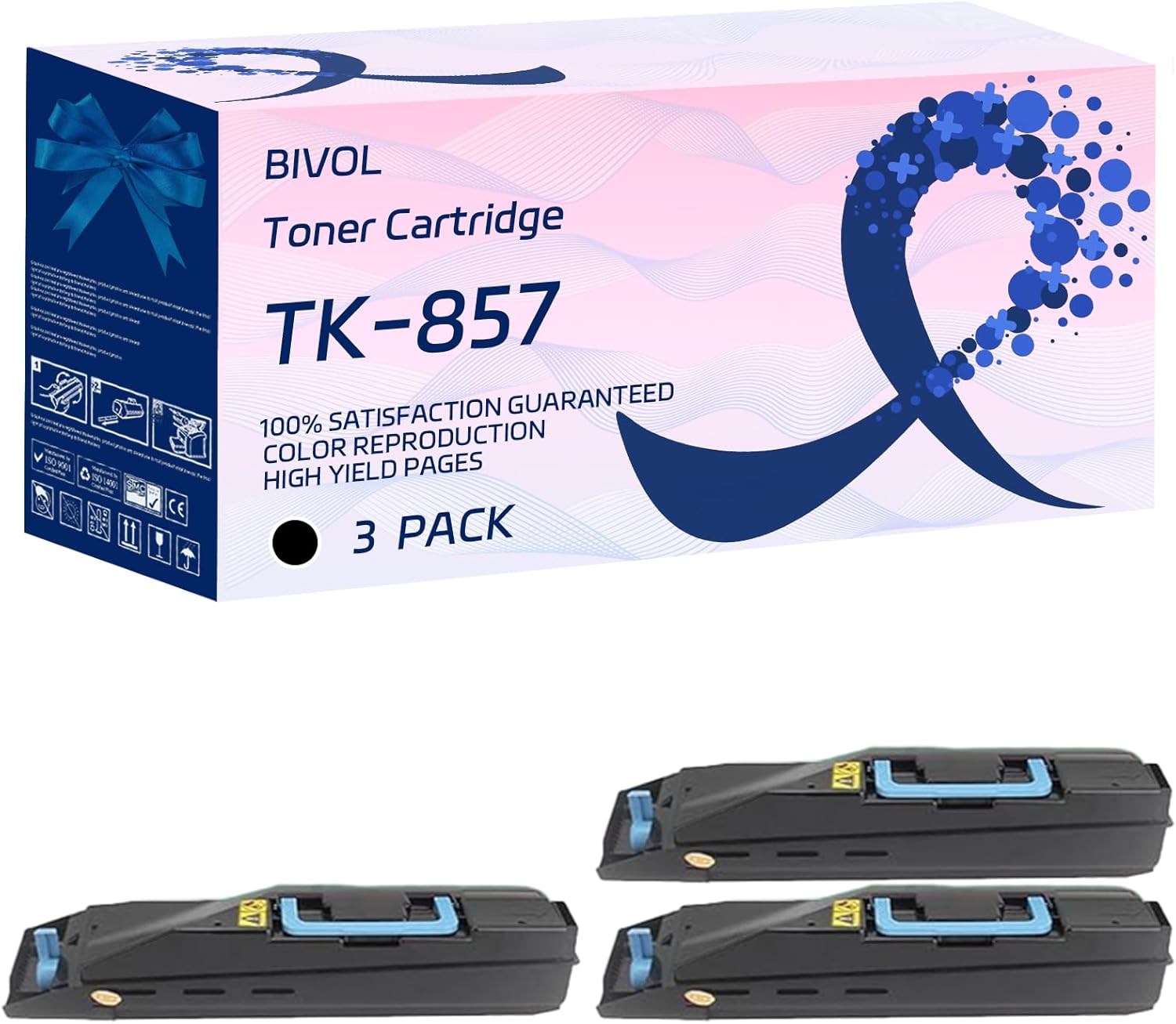 BIVOL TK-857 Toner Cartridge Compatible for Kyocera TASKalfa 400ci 500ci 552ci Printers, with Chip, High Yield 25000 Pages, Vivid Colors (3 Pack Black)