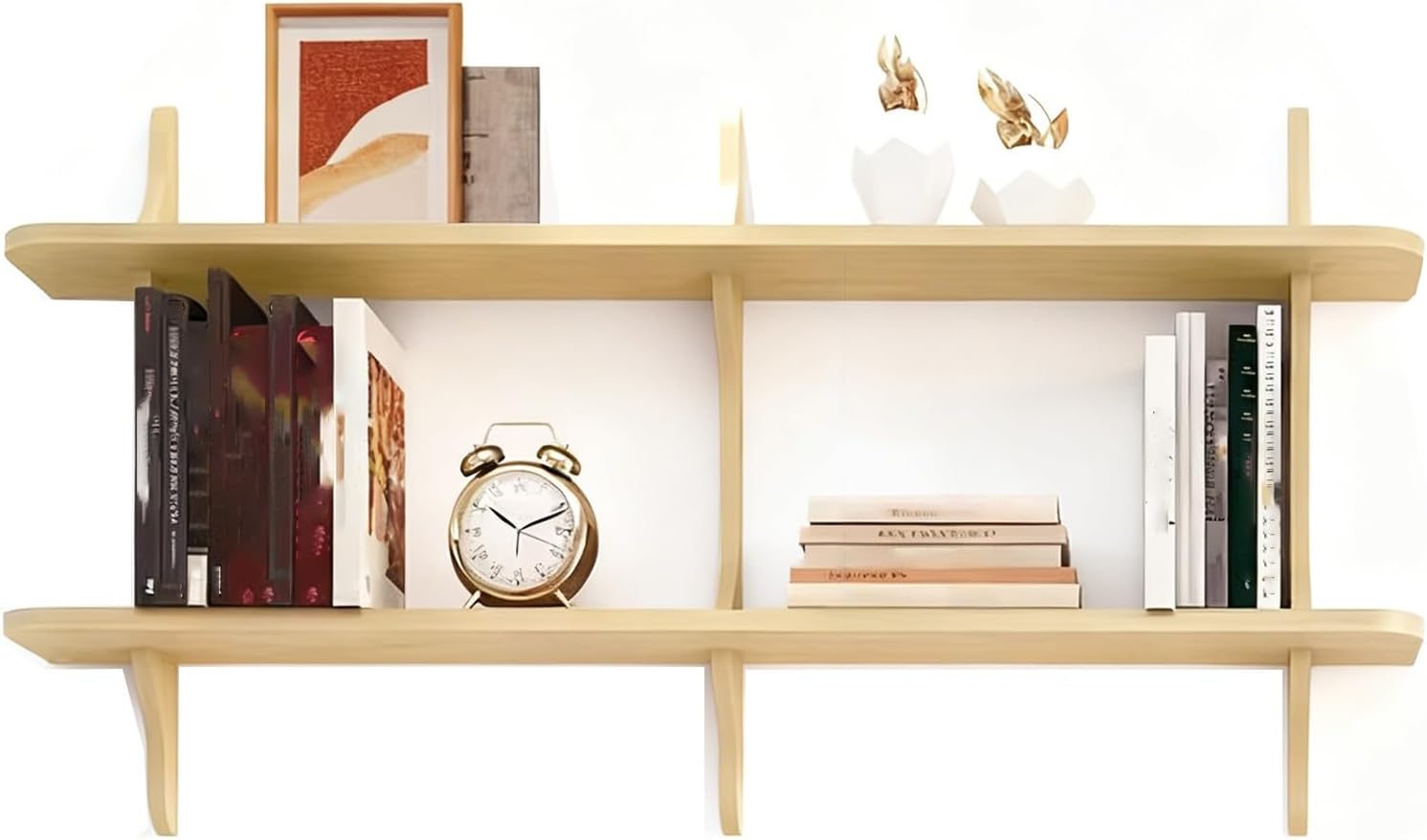 Cobrutke Multifunctional Wall-Mounted Double-Layer Shelf/Bookcase Multi-Unit Storage Decorative Rack for Living Room, Bedroom, Office, Entrance Hall Study Space-Saving(Wood,120 * 63.6 * 16.8cm)