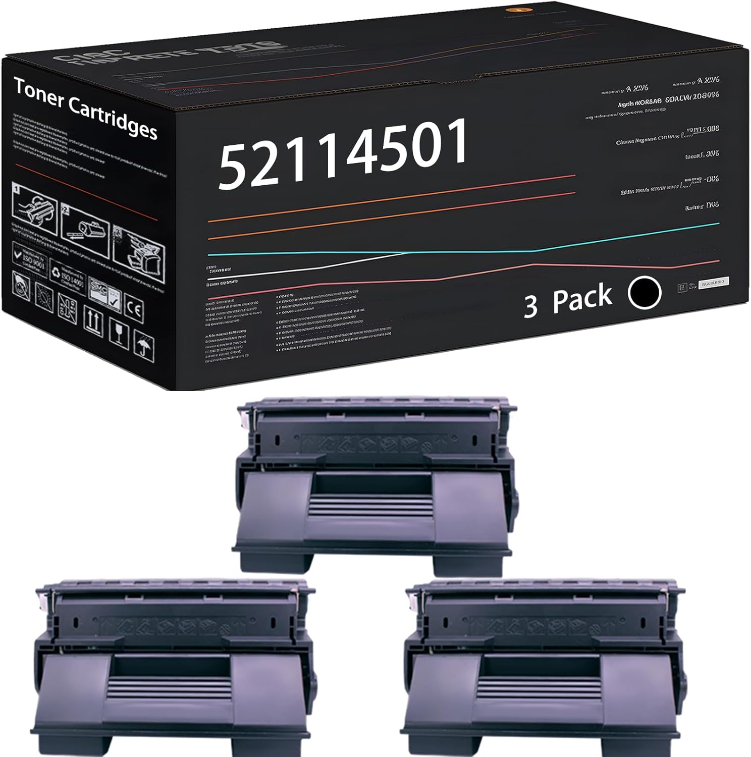 UVUMB 52114501 Toner Cartridges Compatible for Okidata OKI B6200 B6300 B6300N Printers, with Chip, High Yield 20000 Pages, High-Definition Printing (3 Pack Black)