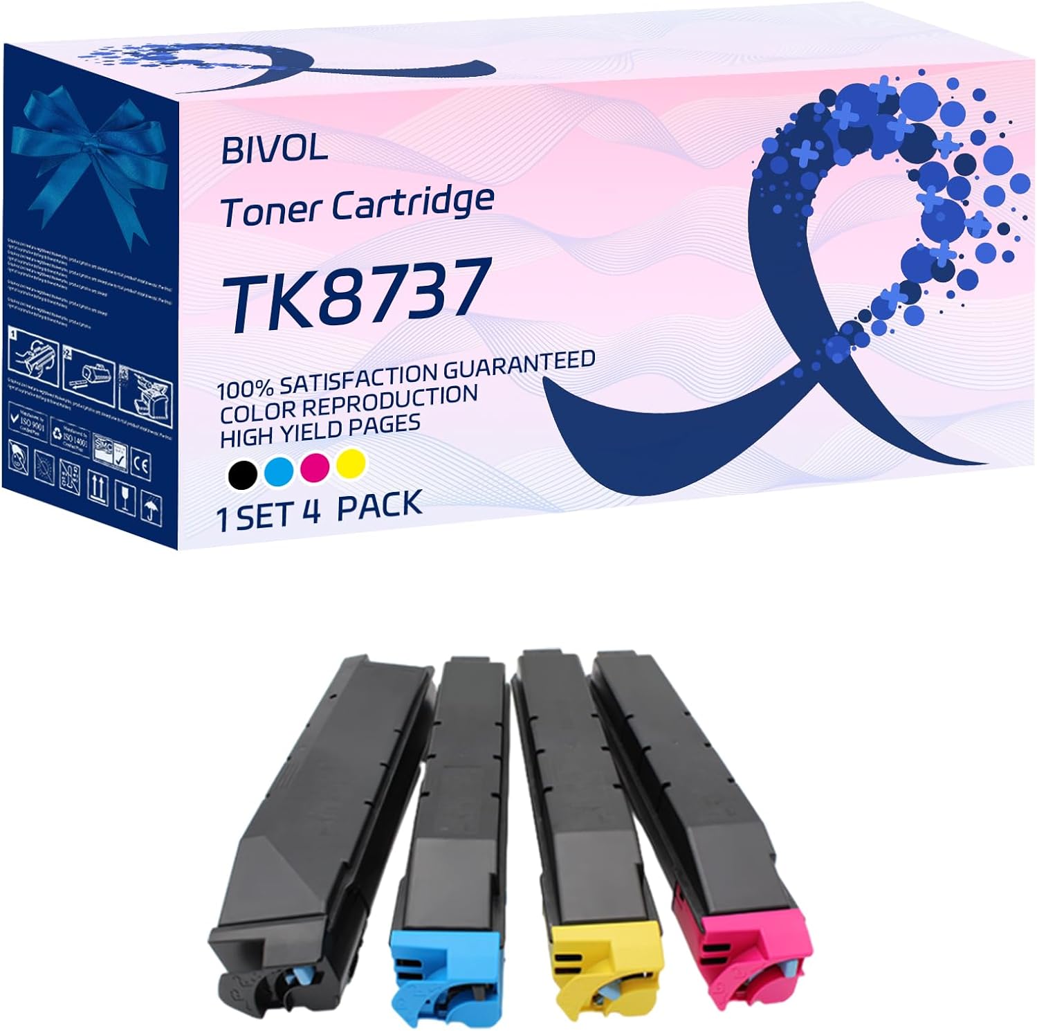 BIVOL TK8737 Toner Cartridge Compatible for Kyocera TASKalfa 7353ci 8052ci 8353ci CS7052ci CS8052ci Printers, with Chip, High Yield 85000 Pages, Vivid Colors (4-Pack BK/C/M/Y)