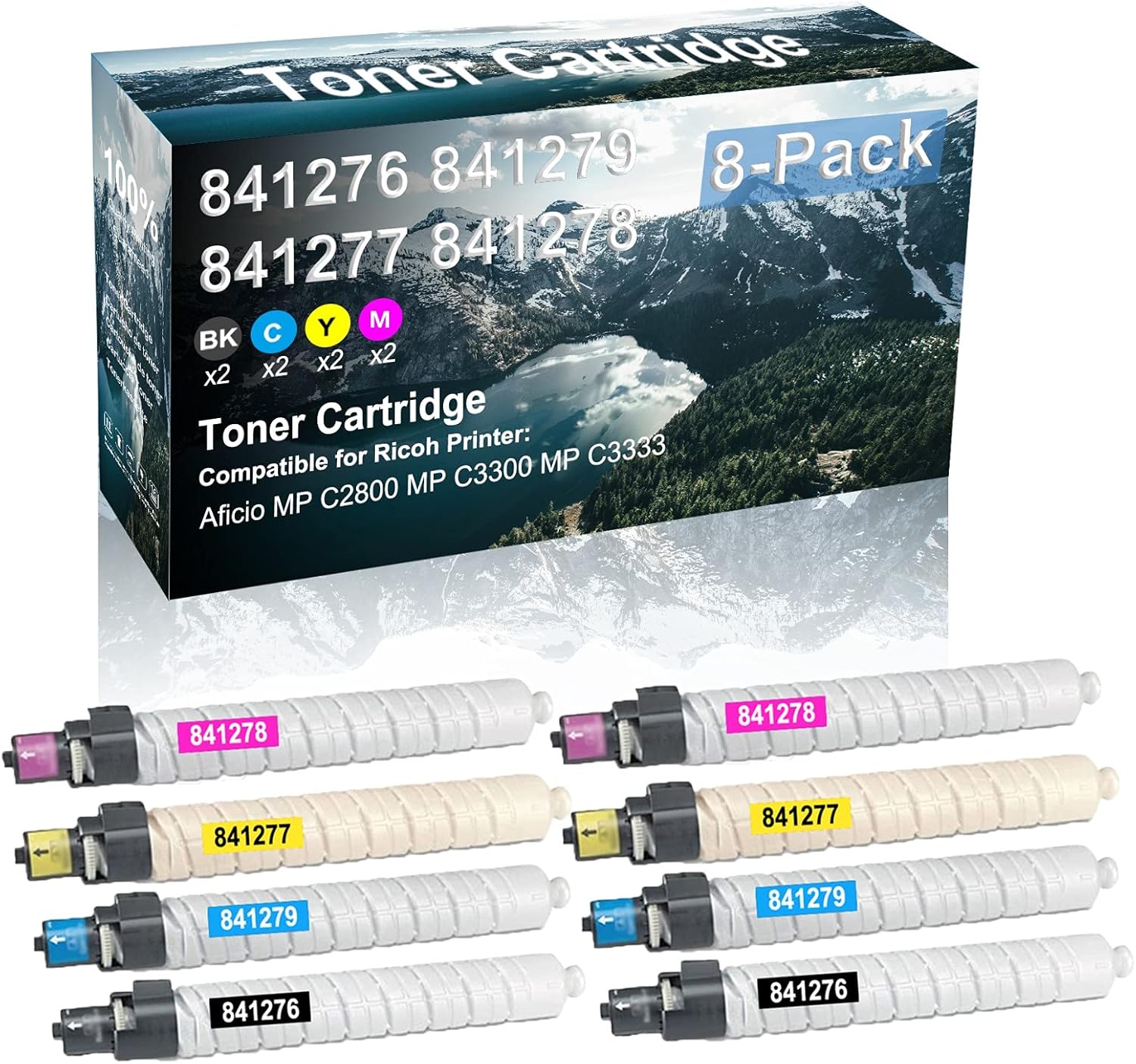 Credibility Store 8 Pack (BK+C+Y+M) Compatible 841276 841279 841277 841278 Laser Printer Cartridge High Yield Use for Ricoh Aficio MP C2800 MP C3300 MP C3333 Printer
