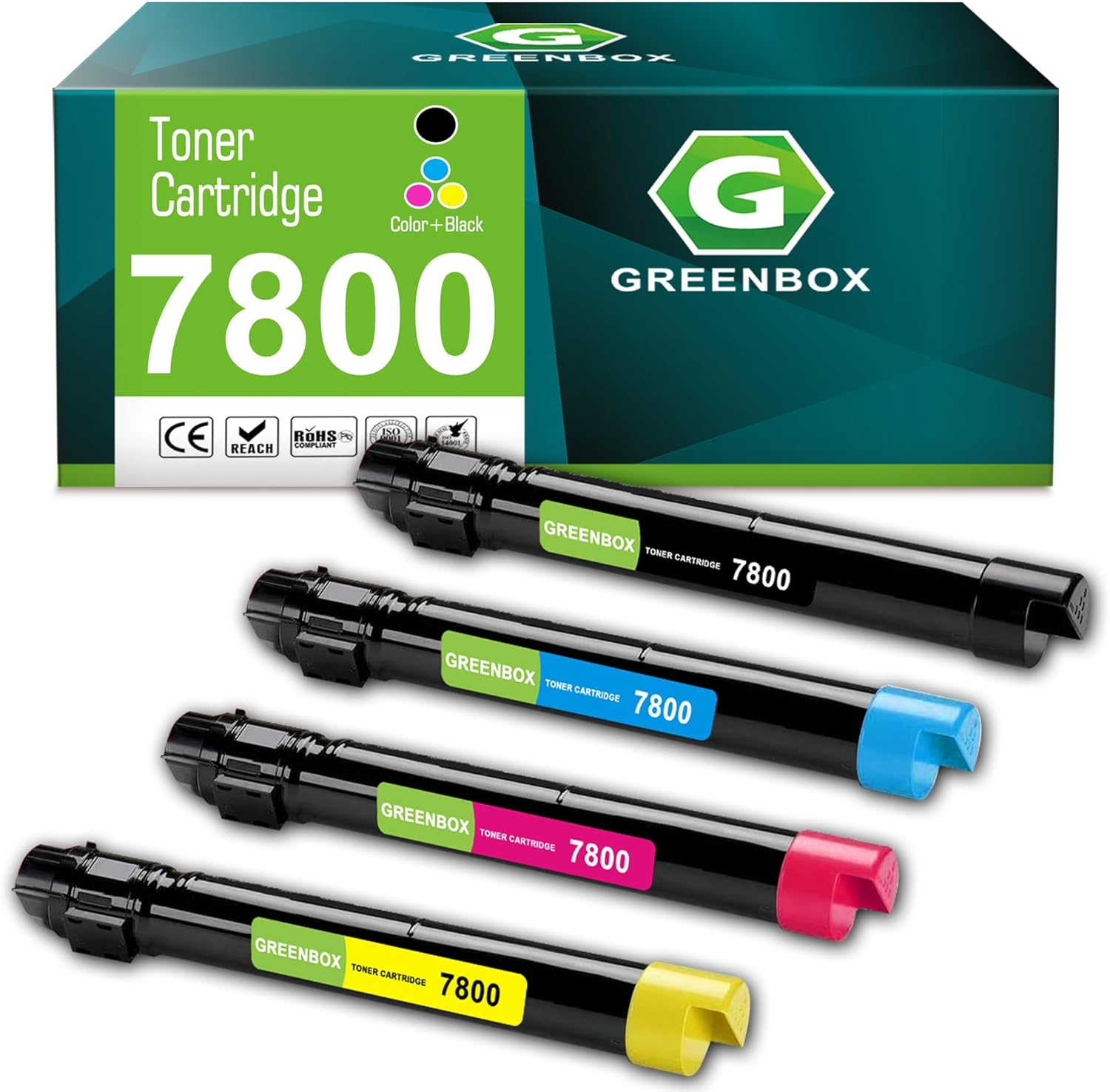 GREENBOX Compatible Phaser 7800 High Yield Toner Cartridge Replacement for Xerox 106R01569 106R01566 106R01567 106R01568 Toner Cartridge for Phaser 7800 7800DN 7800DX 7800GX Printer (4-Pack, K/C/Y/M)