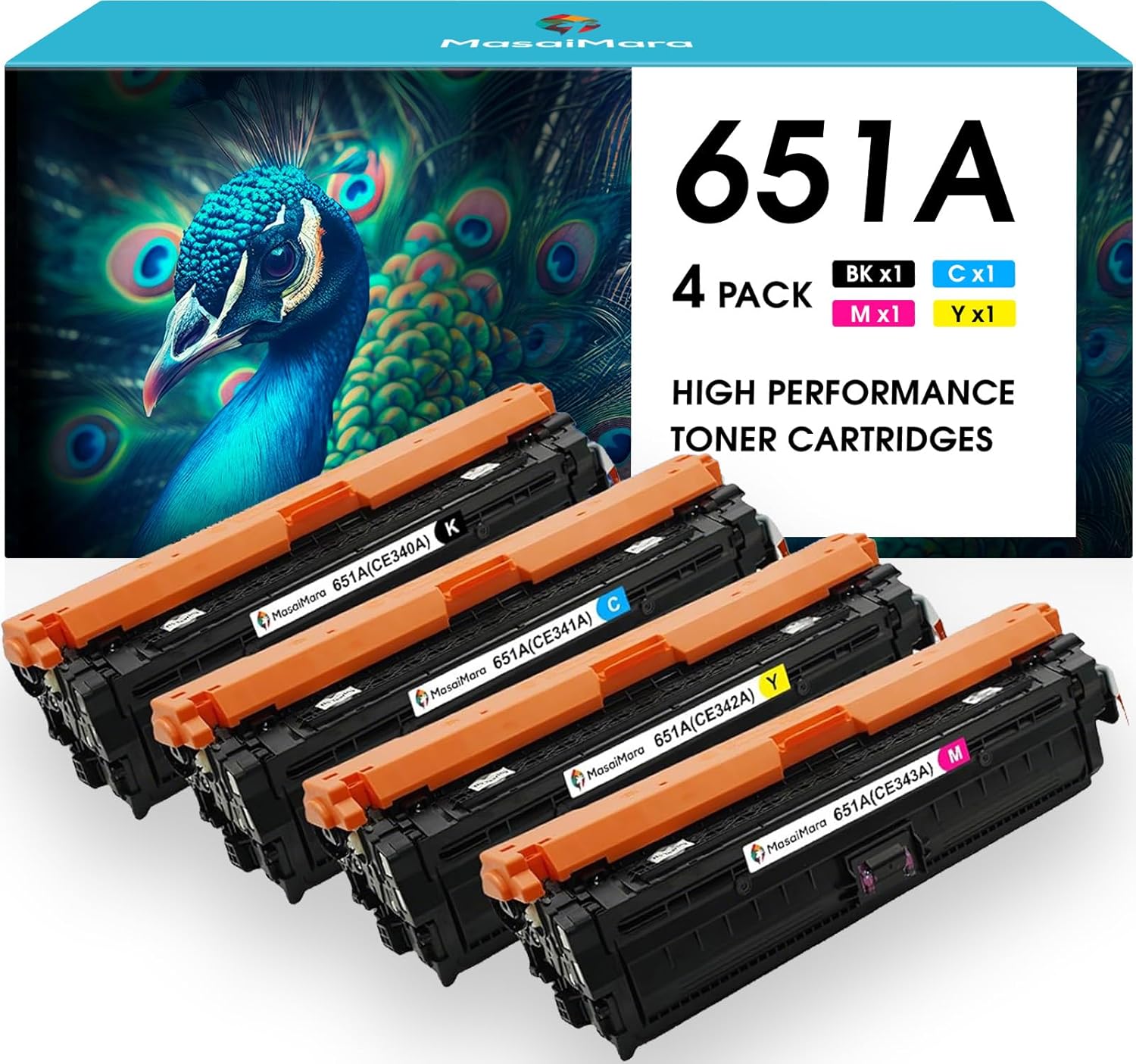 MasaiMara Compatible 651A CE340A CE341A CE343A CE342A Toner Cartridges Replacement for HP Enterprise 700 Color MFP M775 M775dn M775f M775z M775z+ Printer (Black Cyan Magenta Yellow, 4-Pack)