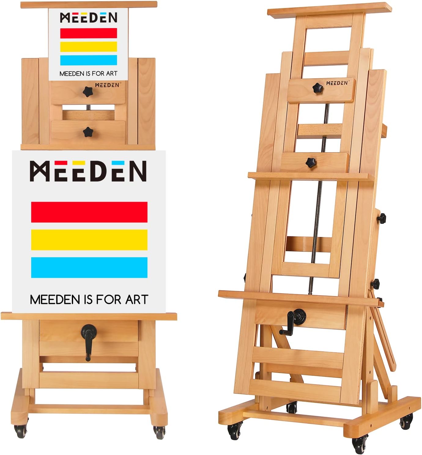 MEEDEN Extra-Large Artist Easel, Heavy Duty Painting Easel, Solid Beech Wood Professional H-Frame Easel, Movable and Tilting Flat Art Easel Stand for Adults, Holds Art Canvas Up to 76.7