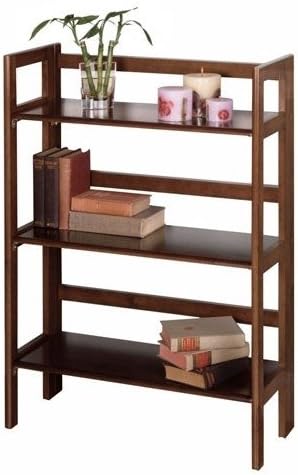 Generic 3-Shelf Stackable Folding Bookcase in Distressed Walnut Finish