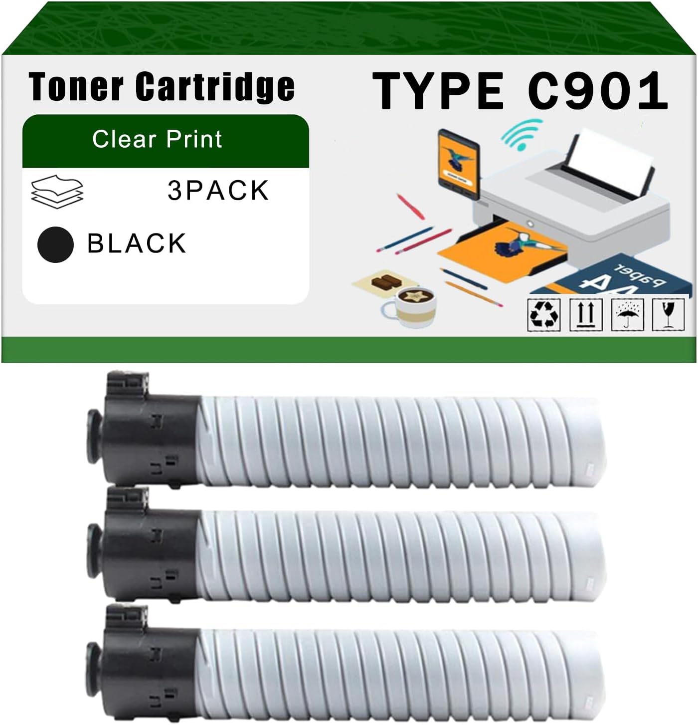 AGNNQ Compatible for Ricoh Type C901 Toner Cartridge Pro C901S Pro C901 Printers, High Yield 63000 Pages Bright Clear Colors (3 Pack Black)