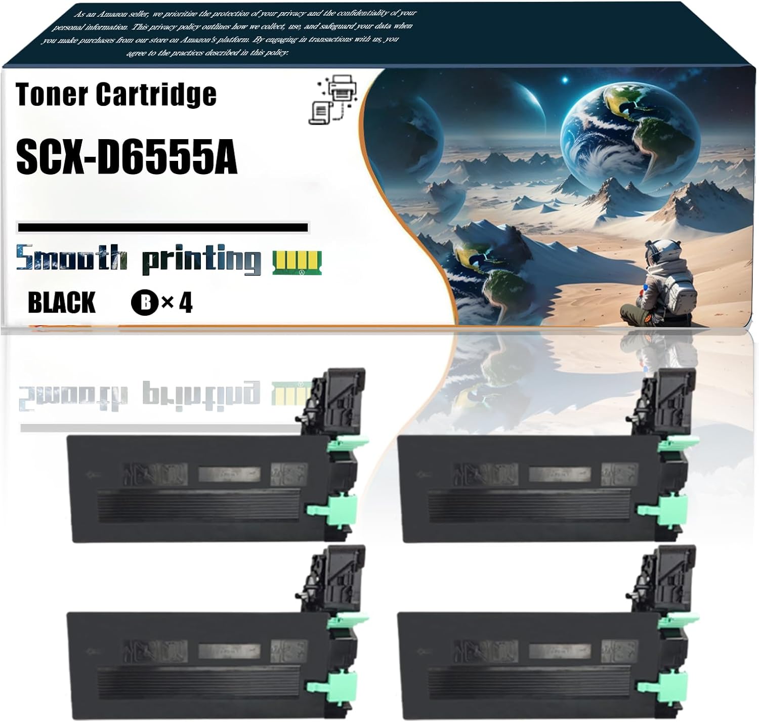 Replacement Parts Toner Cartridge SCX-D6555A Compatible with Samsung SCX-6545N SCX-6555N Printers, Contains Chip and Clear Printing (4 Pack Black)