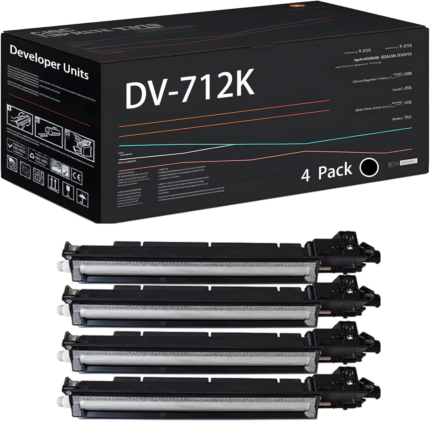 UVUMB Compatible with Konica Minolta DV-712K Developer Units Work for Konica Minolta bizhub C659 C759 Printers, with Chip, High Yield 12000 Pages, High-Definition Printing (4 Pack Black)